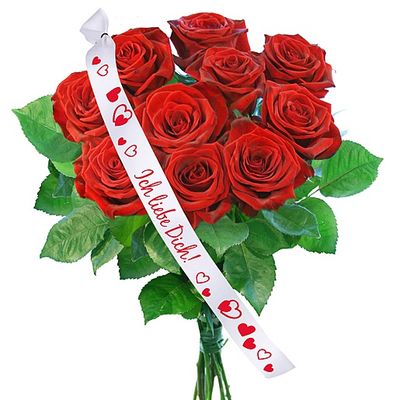 10 langstielige rote Premium-Rosen von Valentins auf blumen.de