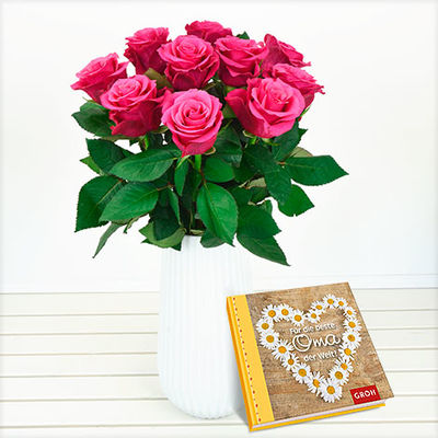10 pinke Rosen mit Buch „Für die beste Oma der Welt“ von Blume2000.de auf blumen.de