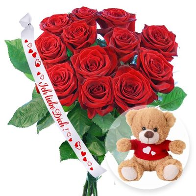 12 langstielige rote Premium-Rosen   von Valentins auf blumen.de