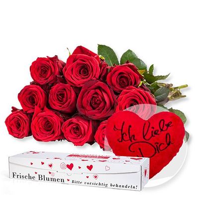 12 rote Fairtrade-Rosen in Herzverpackung  von Valentins auf blumen.de