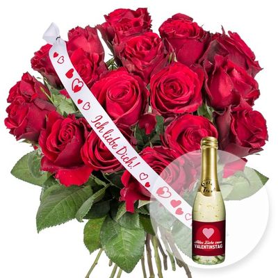 14 rote Rosen mit Schleife: Ich liebe Dich!  von Valentins auf blumen.de