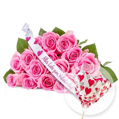 15 rosafarbene Fairtrade-Rosen von Valentins auf blumen.de