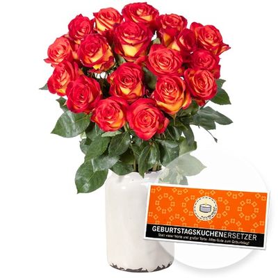 18 gelb-orangefarbene Rosen von Valentins auf blumen.de