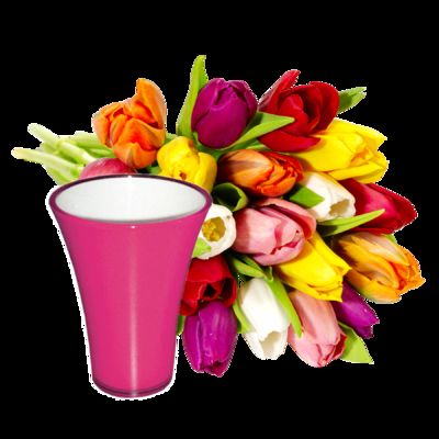 20 bunte Tulpen mit fuchsiafarbener Vase von Blume2000.de auf blumen.de