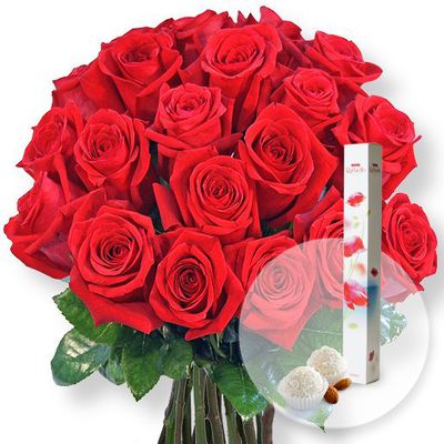 20 rote Rosen und Raffaello-Stick von Valentins auf blumen.de