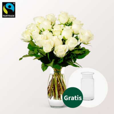 20 weiße FAIRTRADE Rosen im Bund  von FloraPrima auf blumen.de