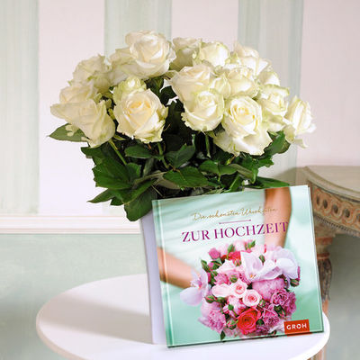 20 weiße Rosen mit Buch 