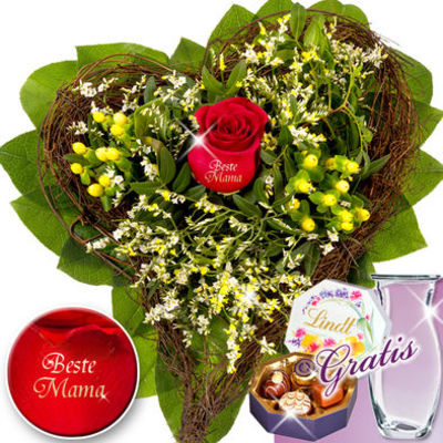 Blumenstrauß Dankeschön mit Vase und Lindt Pralinés von FloraPrima auf blumen.de
