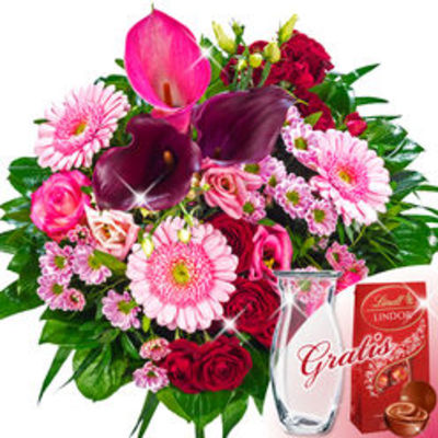Blumenstrauß Fantasia mit Vase & Lindt Lindor von FloraPrima auf blumen.de