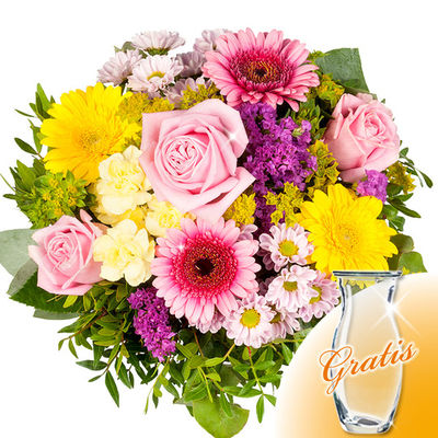 Blumenstrauß Farbspiel mit Vase von FloraPrima auf blumen.de