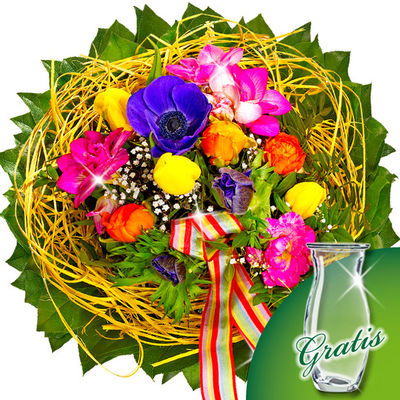 Blumenstrauß Frühlingszeit mit Vase von FloraPrima auf blumen.de