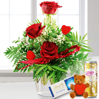 Blumenstrauß Ich liebe dich mit Herzteddy von Bluvesa auf blumen.de