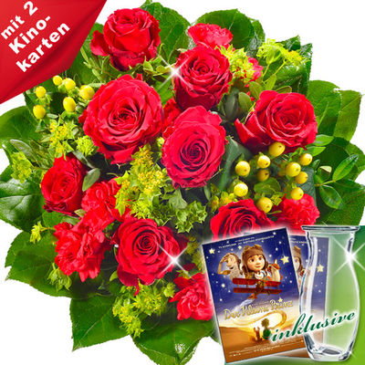 Blumenstrauß Rosenkuss mit Vase von FloraPrima auf blumen.de