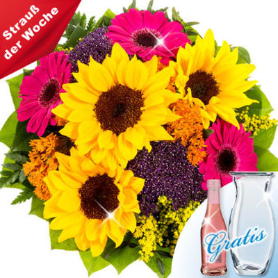 Blumenstrauß Sommerglück mit Vase von FloraPrima auf blumen.de