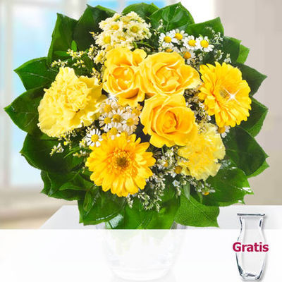 Blumenstrauß Sonnenmeer mit Vase von 1-2-3Blumenversand.de auf blumen.de