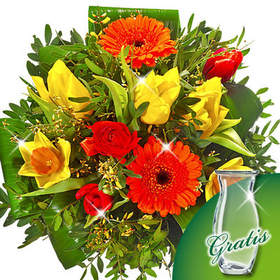 Blumenstrauß Tulpenfest mit Vase von FloraPrima auf blumen.de
