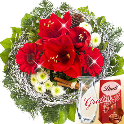 Blumenstrauß Weihnachtsglanz & Lindt Lindor von FloraPrima auf blumen.de