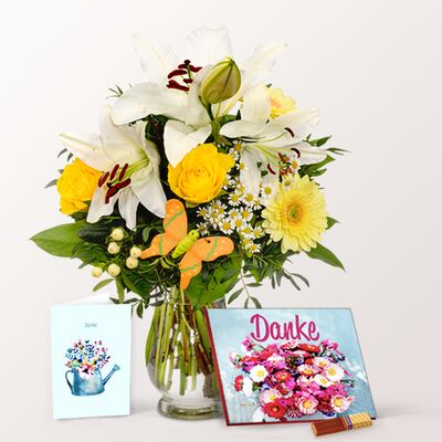 Danke-Set mit Blumenstrauß  von FloraPrima auf blumen.de