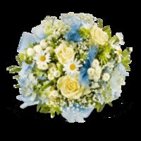 Blumenstrau/ß zur Geburt Junge Strau/ß mit blauen Rosen und Teddy