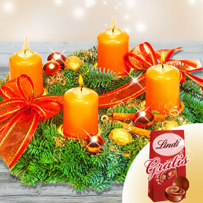 Goldener Adventskranz & Lindt Lindor von FloraPrima auf blumen.de