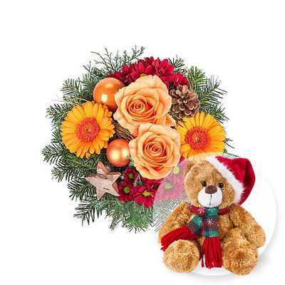 Himmlische Grüße und Weihnachts-Teddy von Valentins auf blumen.de