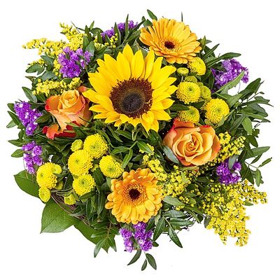 leuchtendes Arrangement mit Sonnenblume von Valentins auf blumen.de