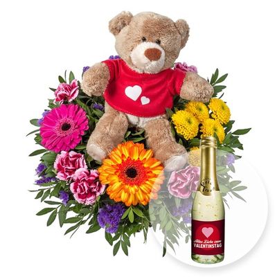 Strauß mit Liebhab-Bär von Valentins auf blumen.de