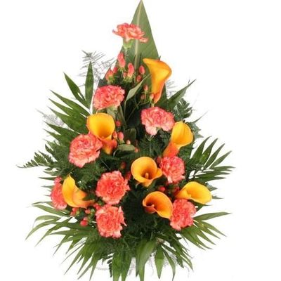 Premium-Grabstrauß Orange mit Calla und Nelken von Blumenfee auf blumen.de