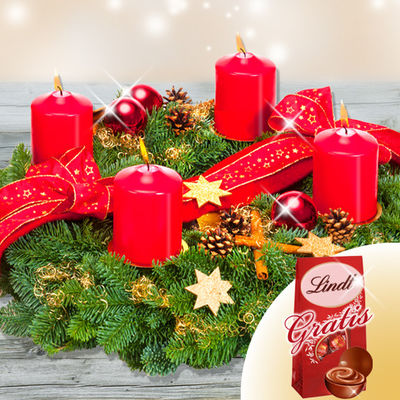 Roter Adventskranz & Lindt Lindor von FloraPrima auf blumen.de