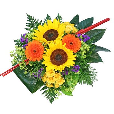 Strauß aus Gerbera und Sonnenblumen von Valentins auf blumen.de