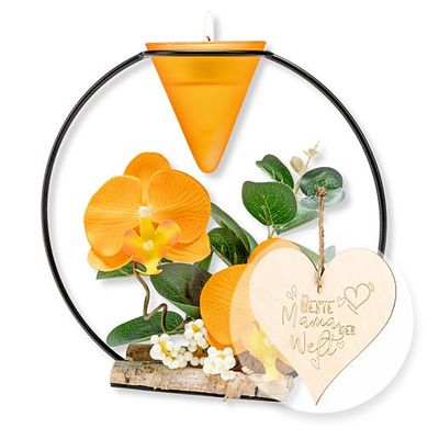 Teelichthalter mit orangefarbener Orchideen-Deko  von Valentins auf blumen.de