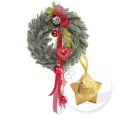 Türkranz Adventszauber (30cm) und Ferrero Rocher Stern von Valentins auf blumen.de