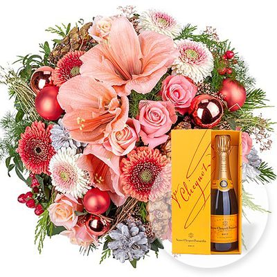 Weihnachtsmorgen Premium und Champagner Veuve Clicquot von Valentins auf blumen.de