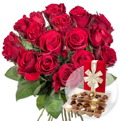 18 wunderschöne rote Rosen von Valentins auf blumen.de