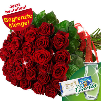Rote Rosen im Bund, 20 Stück von FloraPrima auf blumen.de